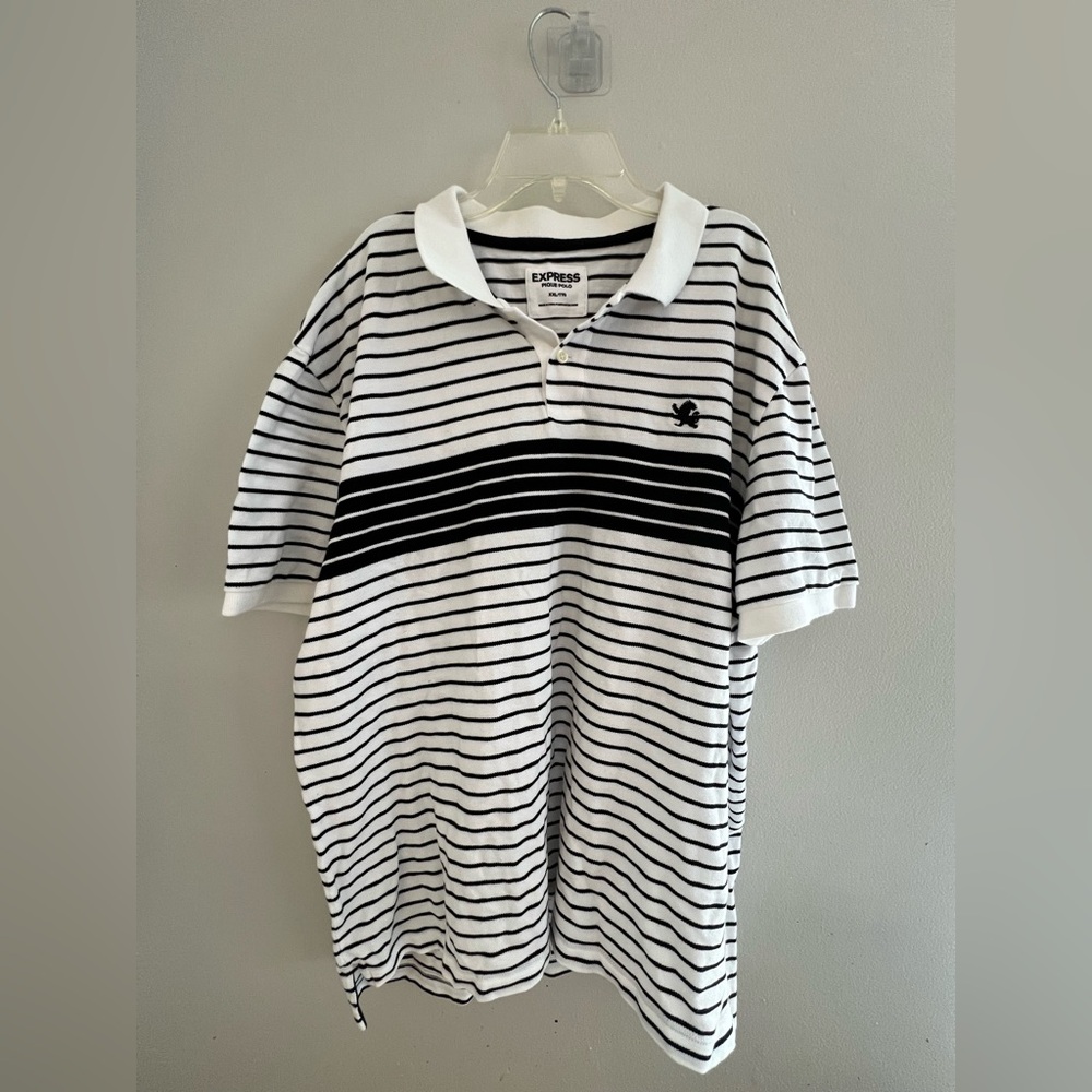 Express Men's Polo with Black and White Stripes